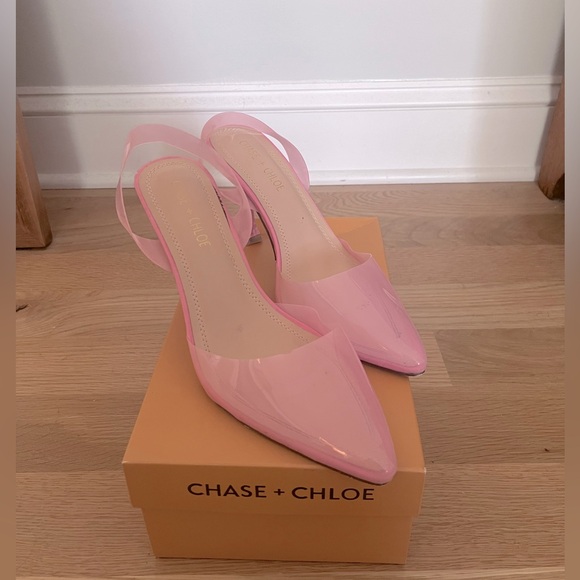 Chase + Chloe pink kitten heels with PVC clear detail - Picture 1 of 5